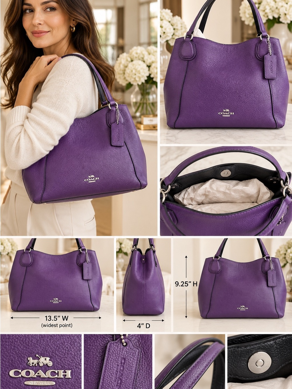 Coach Edie 28 Violet Purple Pebbled Leather Shoulder Bag 36418